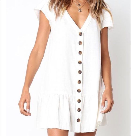 V neck button down mini dress - Picture 1 of 4